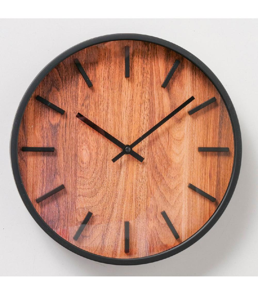 Wadiga Horloge Murale Noire Et Bois 30x30x4cm