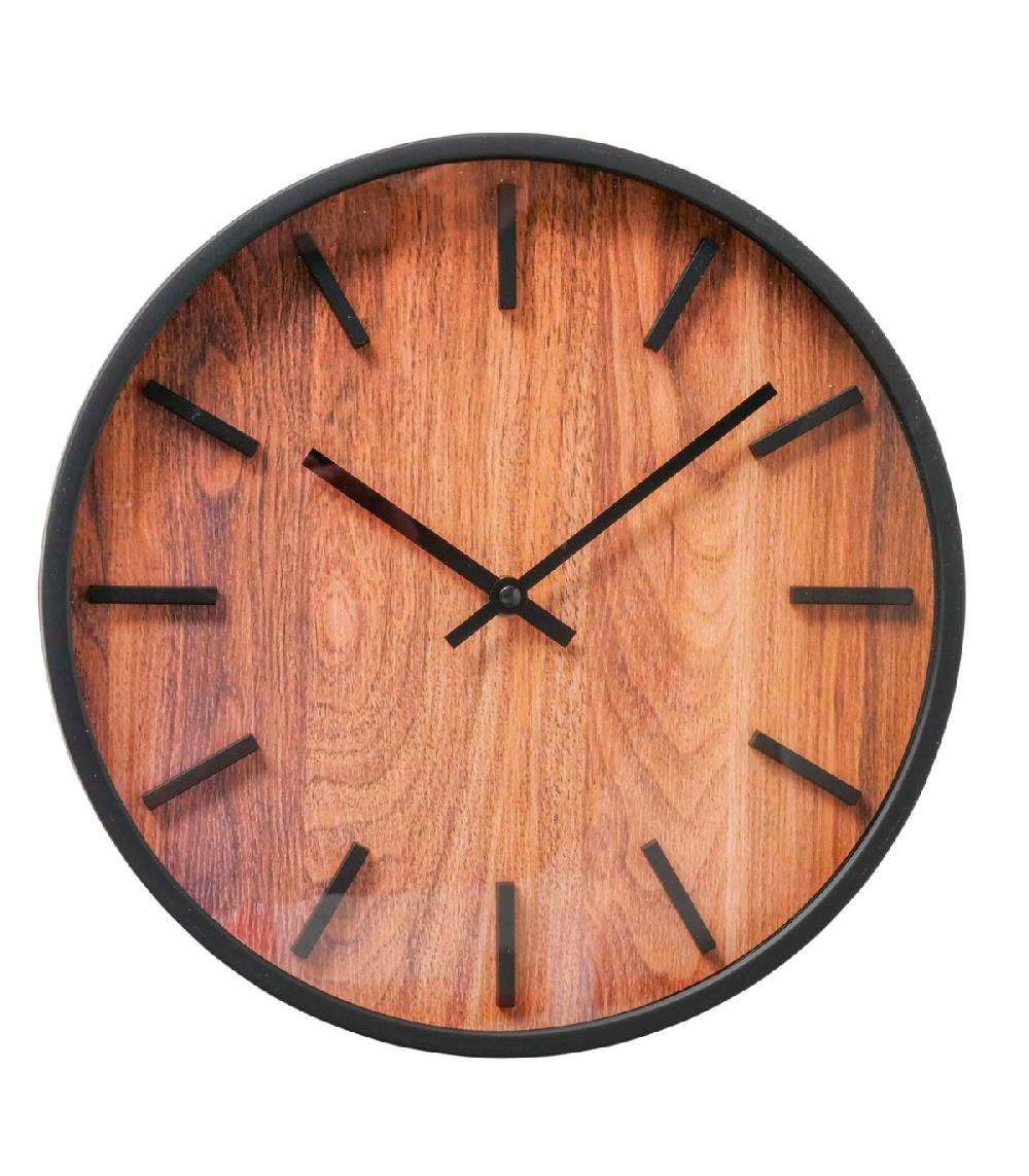 wadiga Horloge murale noire et bois 30x30x4cm