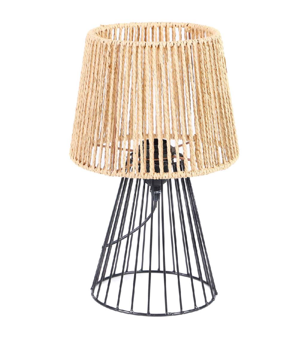 wadiga Lampe à poser conique métal noir et corde