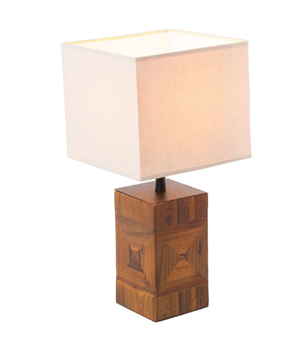 Wadiga Lampe à Poser En Bois Et Abat-jour Blanc