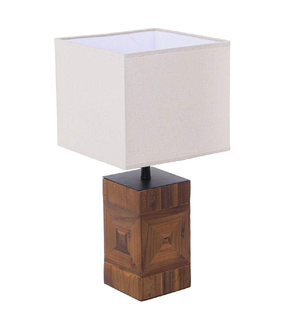 wadiga Lampe à poser en bois et abat-jour blanc