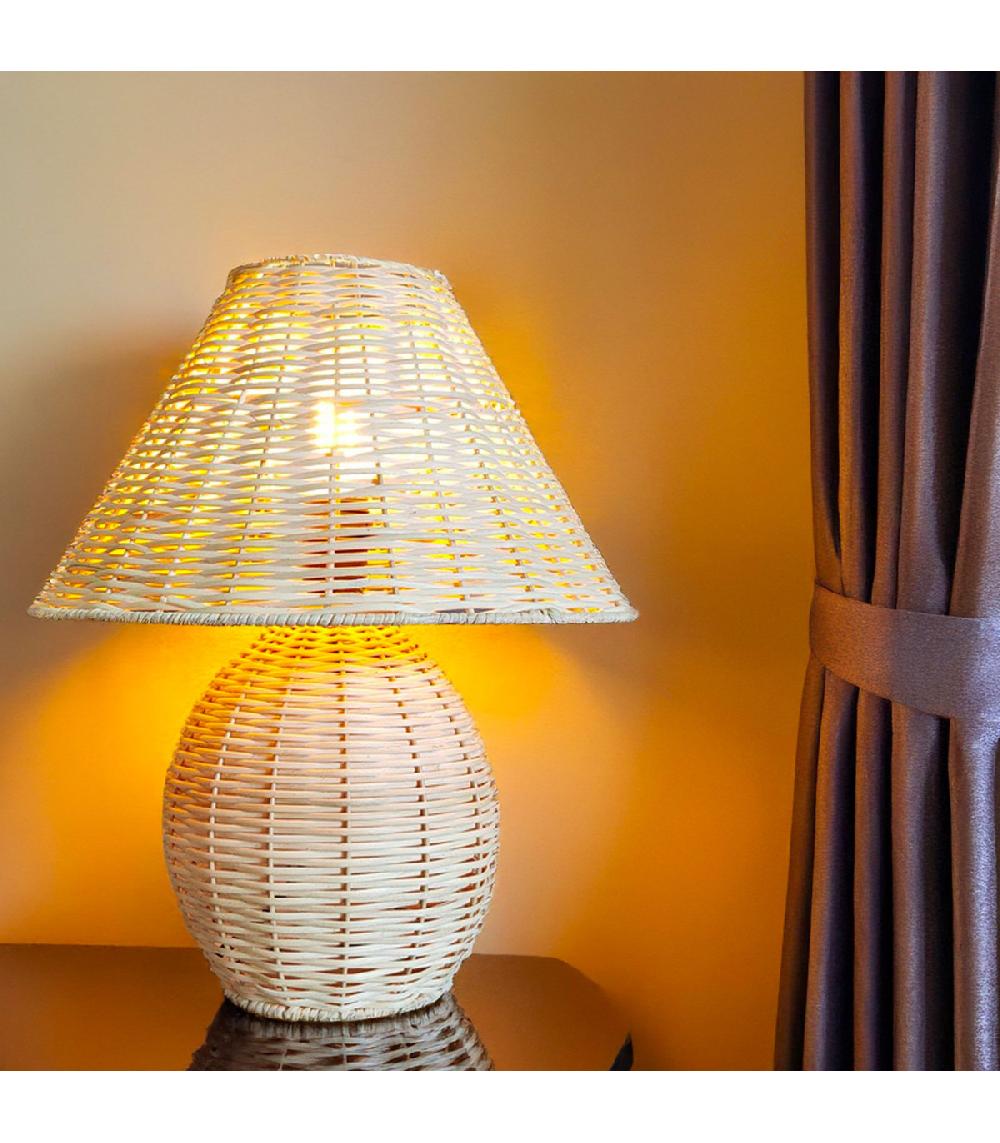 Wadiga Lampe à Poser En Rotin Tressé 35x35x40cm