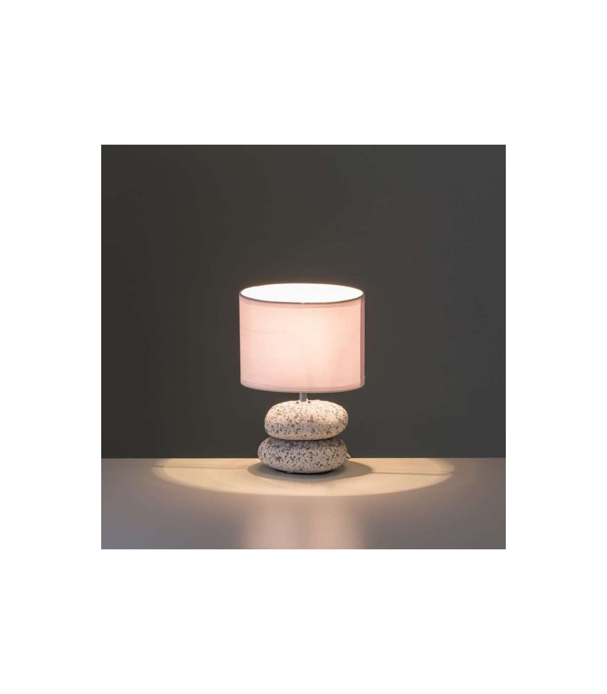 Wadiga Lampe à Poser Galets Blancs Abat-jour Blanc