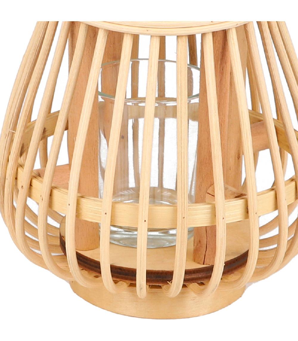 Wadiga Lanterne En Bambou Et Verre 13x13x27cm