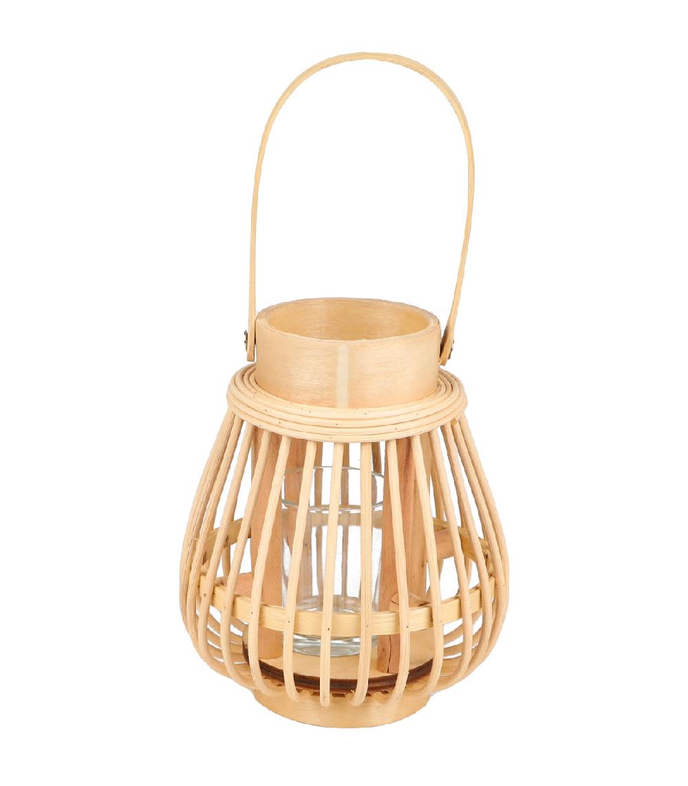 wadiga Lanterne en bambou et Verre 13x13x27cm