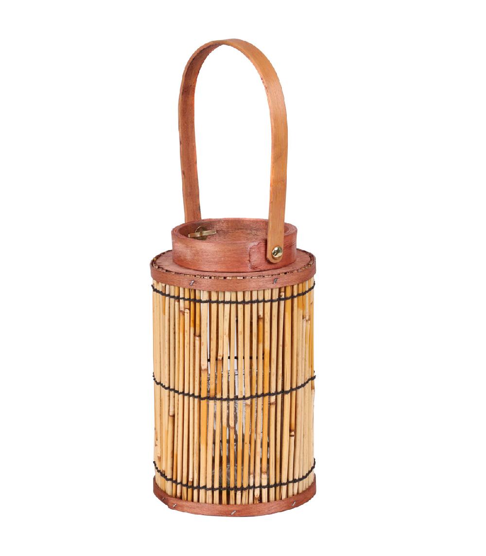 wadiga Lanterne en bambou et Verre 13x13x35cm