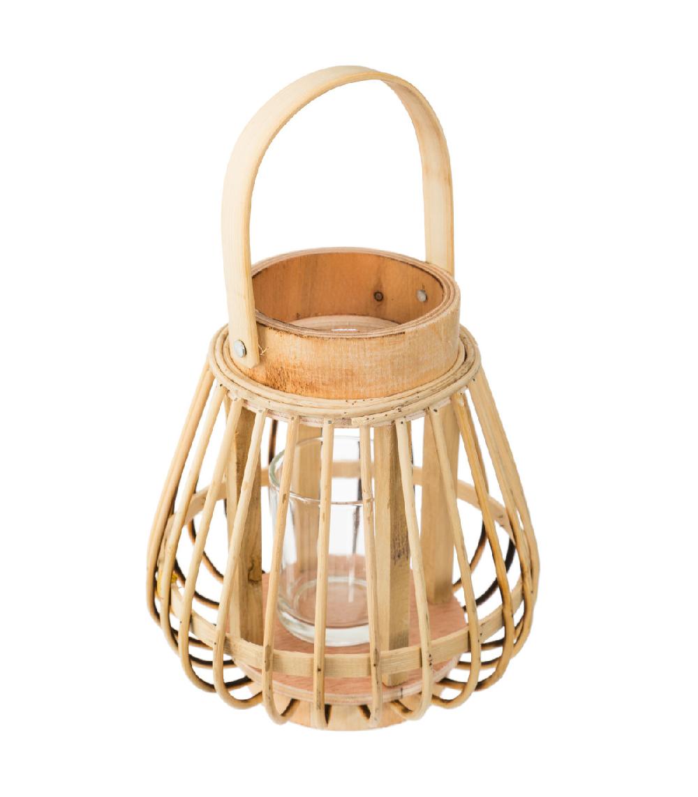 wadiga Lanterne en bambou et Verre 14.5x14.5x15cm
