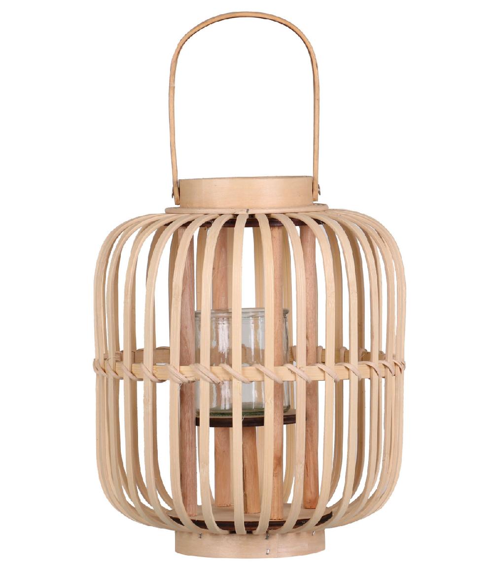 wadiga Lanterne en bambou et Verre - 24x24x29cm