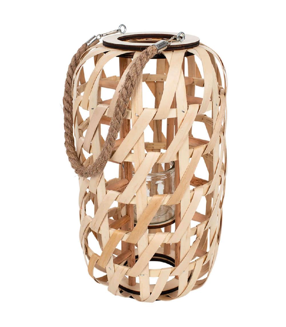 wadiga Lanterne en bois et bougeoir en verre
