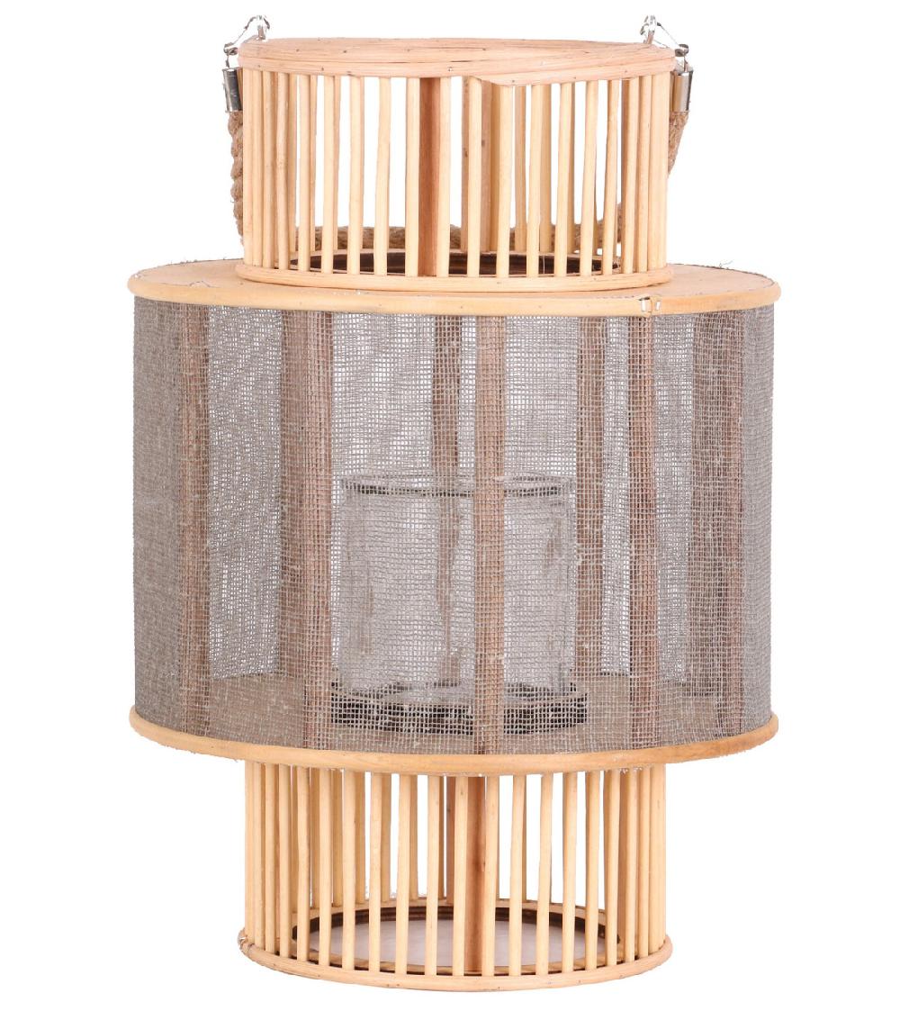 wadiga Lanterne Ronde en Bois et Bougeoir en Verre