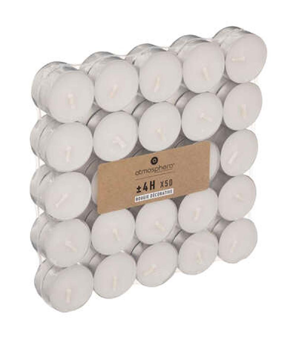 wadiga Lot de 50 bougies chauffe-plat blanches