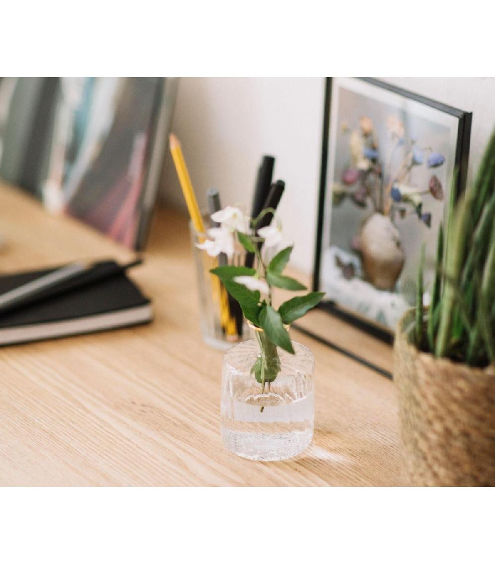Wadiga Mini Vase En Verre Strié Et Doré - H9.5cm