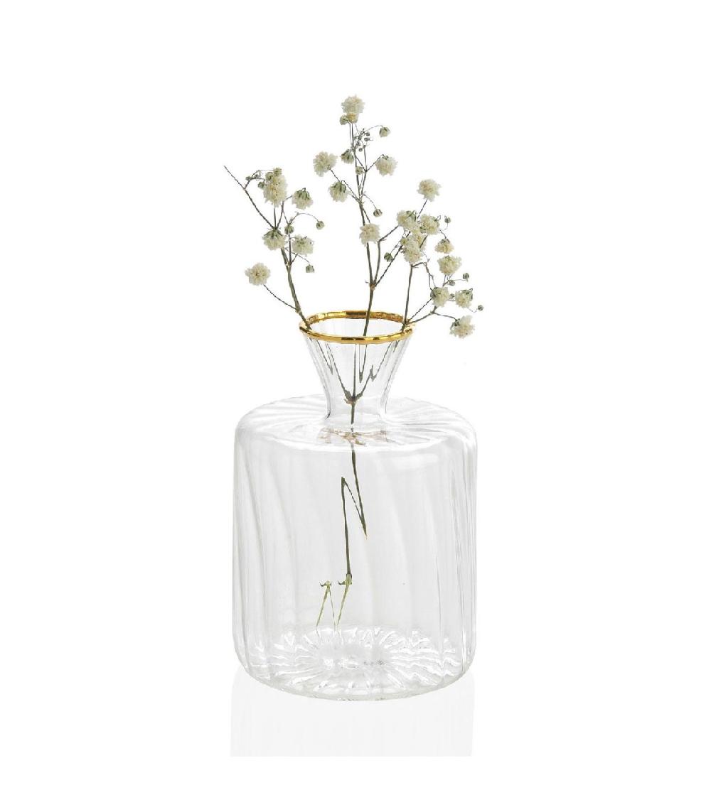 wadiga Mini Vase en Verre Strié et Doré - H9.5cm