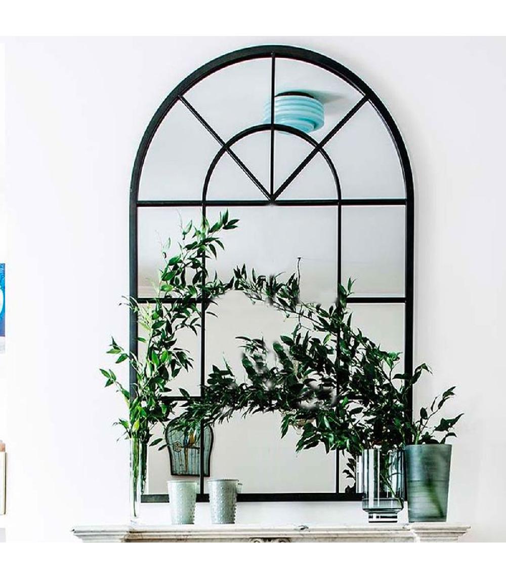 Wadiga Miroir Fenêtre Mural Métal Noir 91x61x2cm