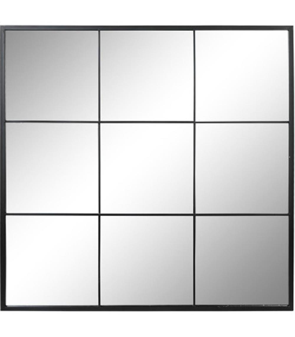 wadiga Miroir mural fenêtre métal noir 90x2x90cm