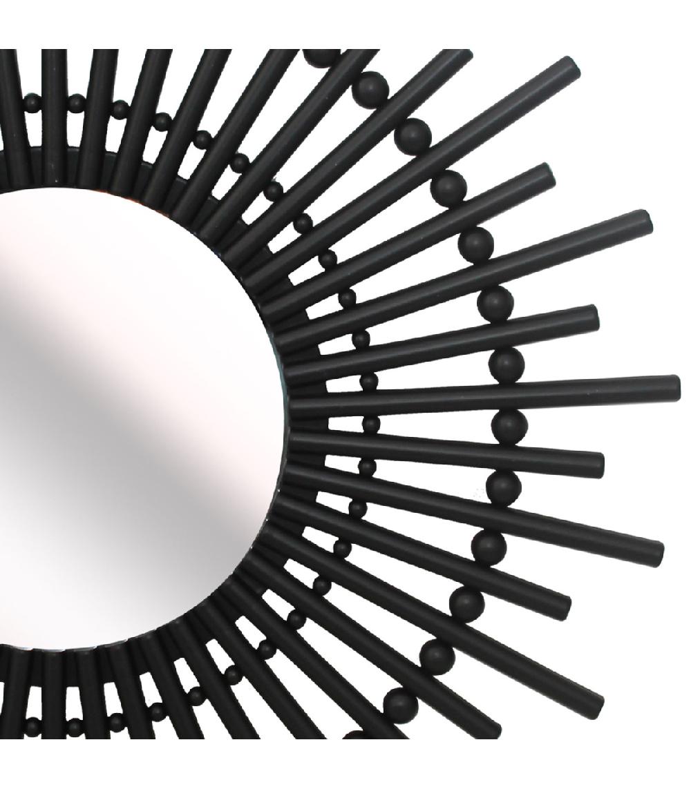 Wadiga Miroir Rond Noir Imitation Bambou 50cm