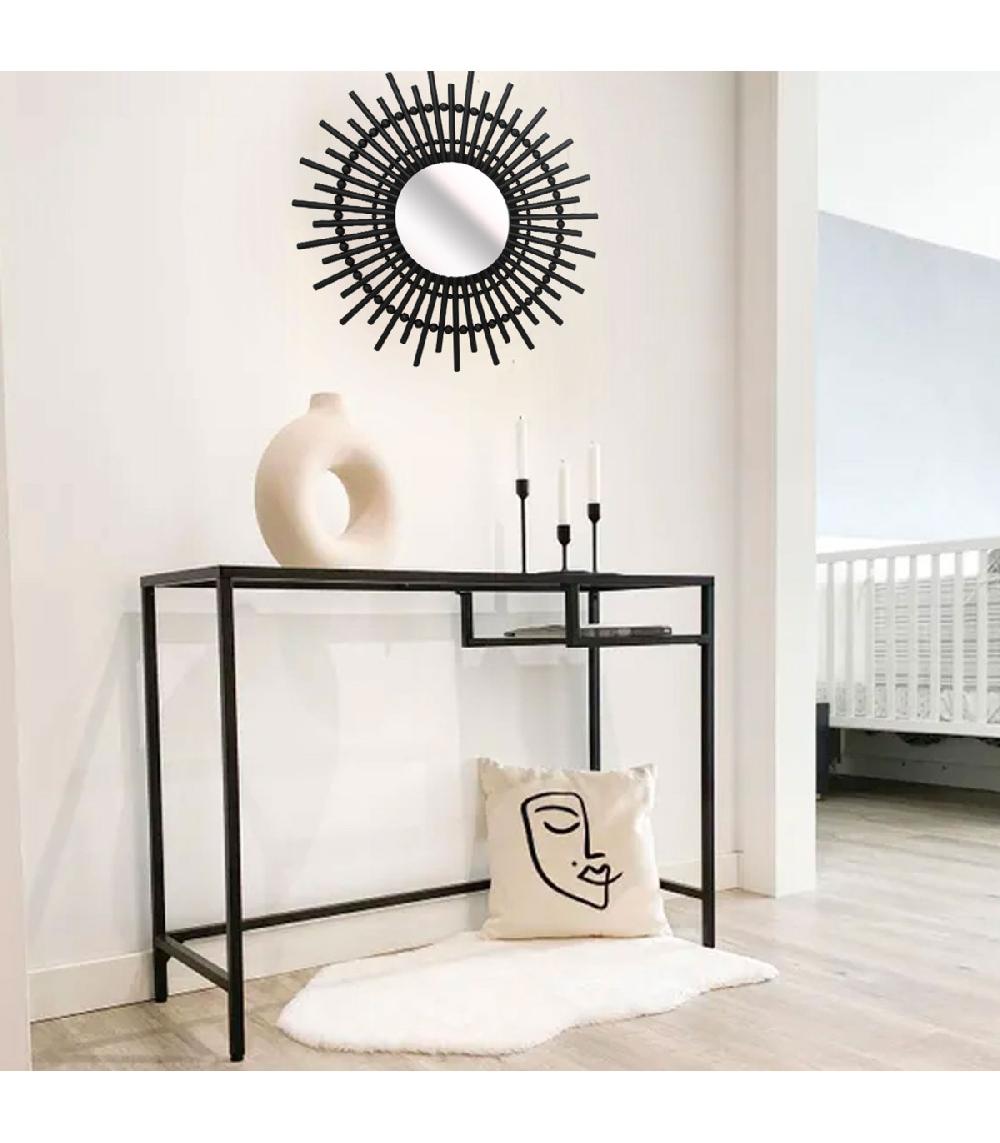 Wadiga Miroir Rond Noir Imitation Bambou 50cm