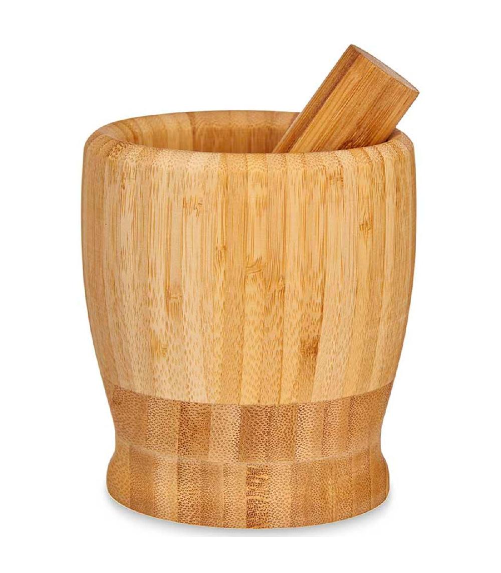 wadiga Mortier et pilon en bambou 11x11x12cm