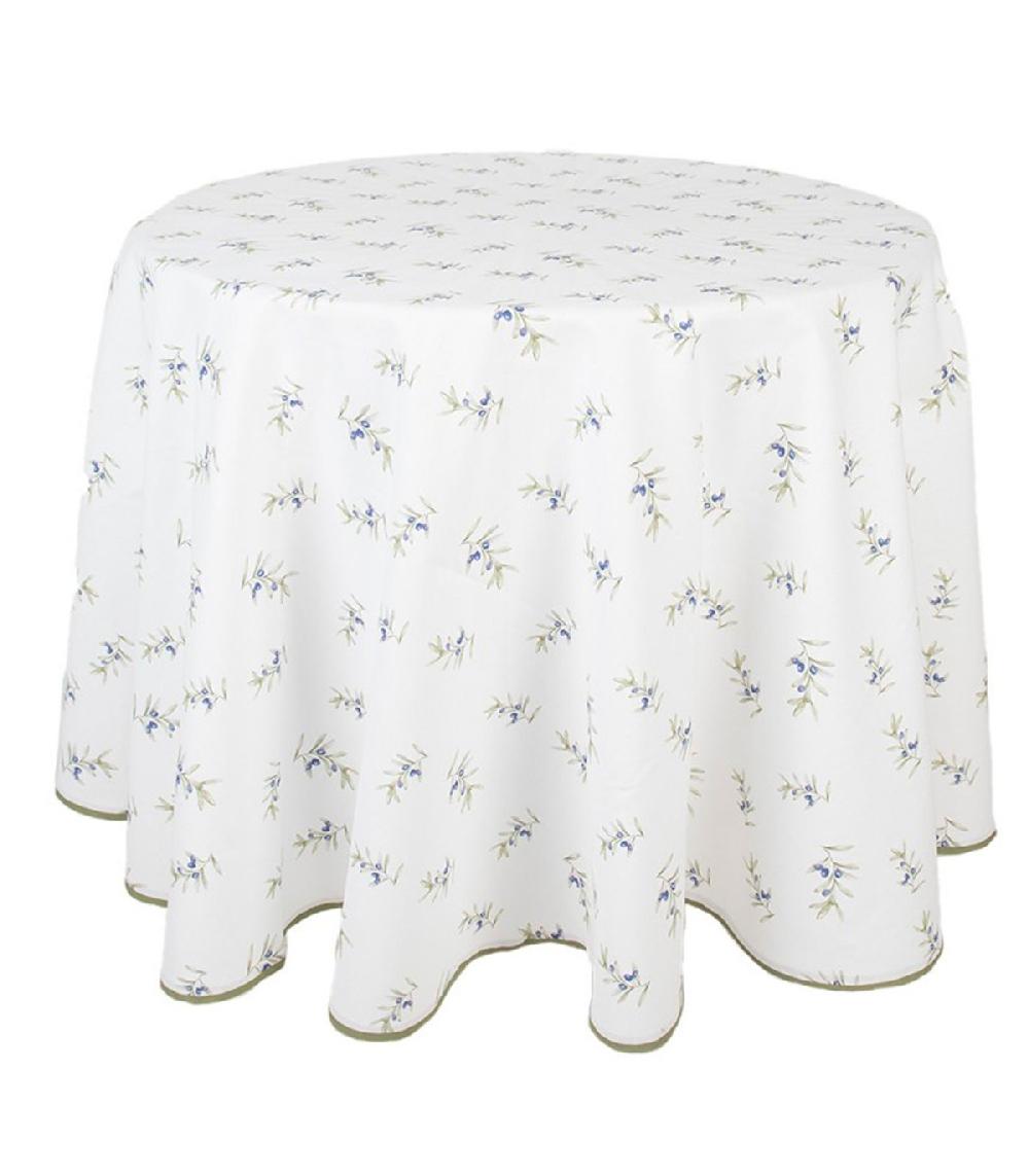 wadiga Nappe ronde 100% coton blanc olives 170cm