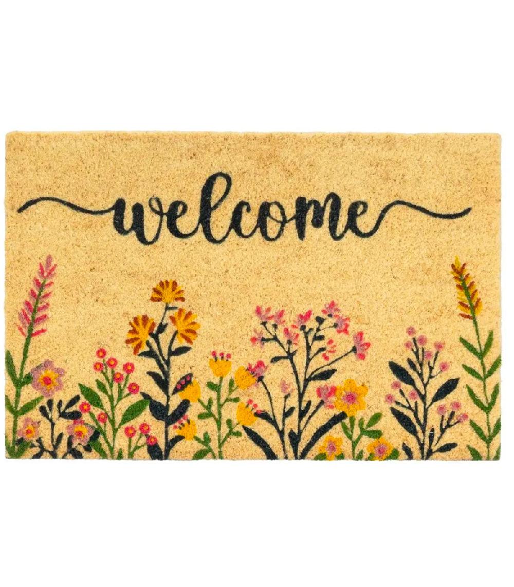 wadiga Paillasson coco fleurs welcome 60x40x1.5cm