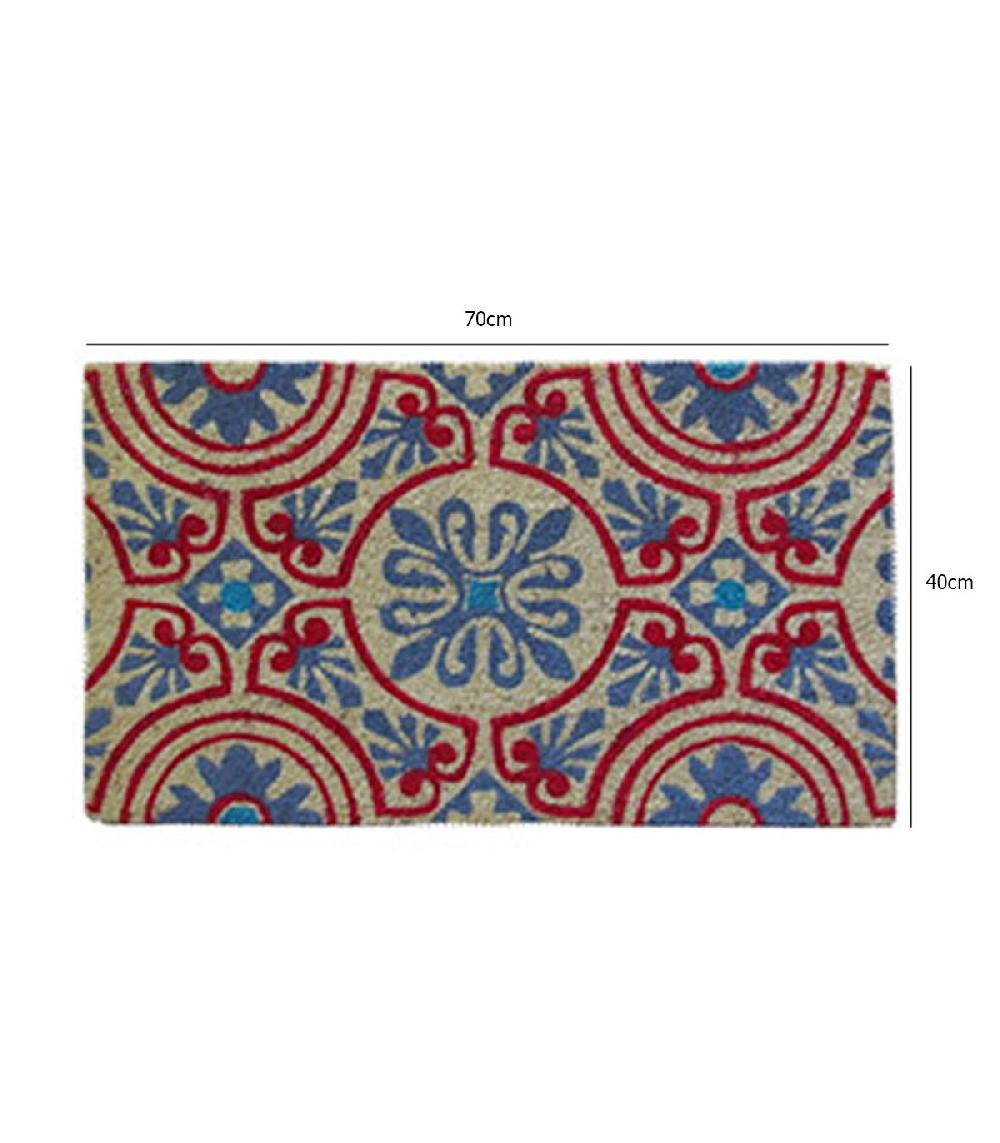 Wadiga Paillasson Coco Motifs Bleu Et Rouge Volute