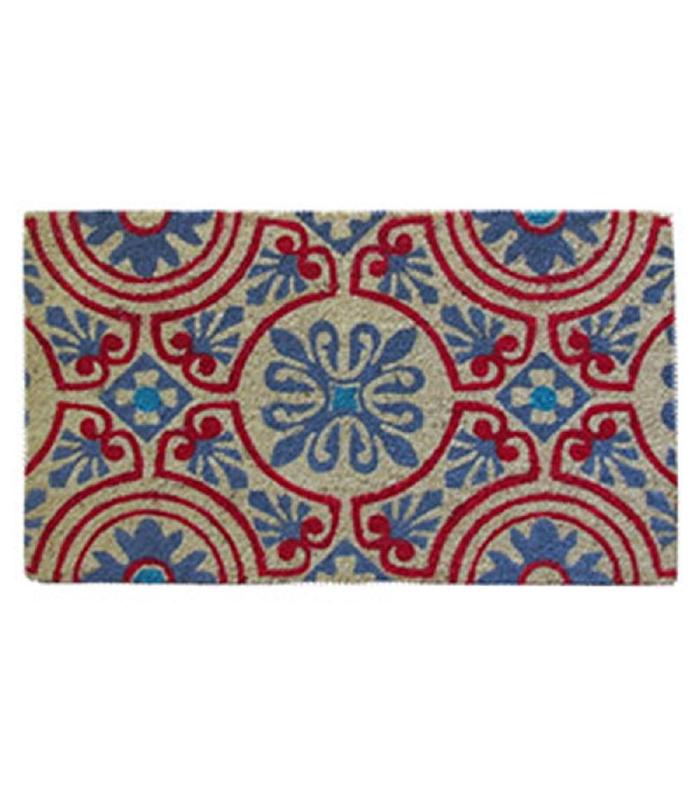 wadiga Paillasson Coco Motifs Bleu et Rouge Volute
