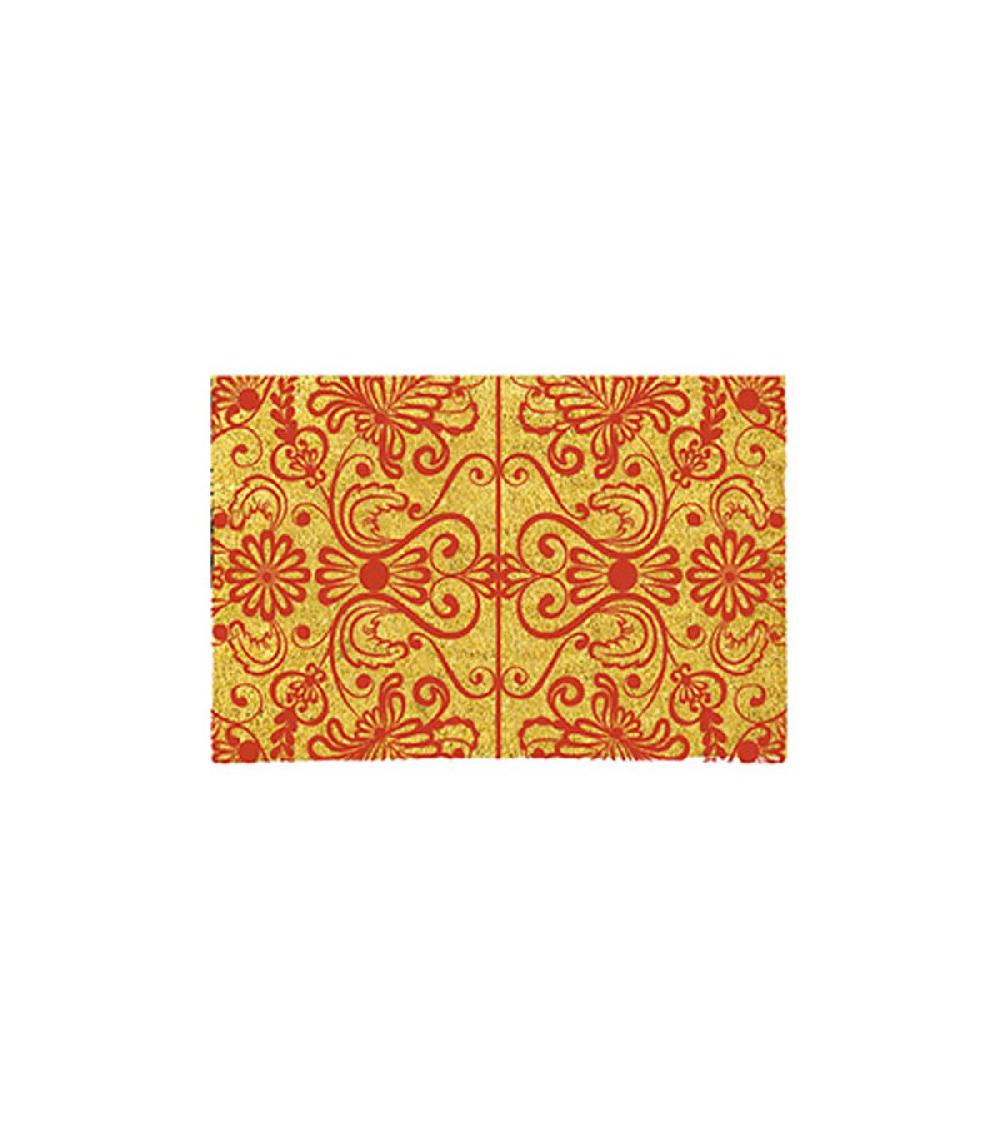 wadiga Paillasson en Coco Motifs Volutes Rouges