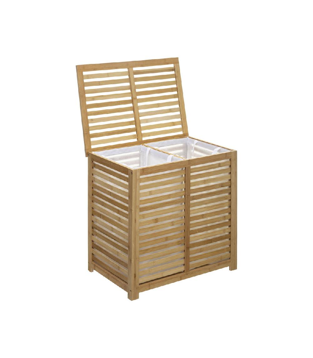 Wadiga Panier à Linge Double En Bambou - 58x40x60cm