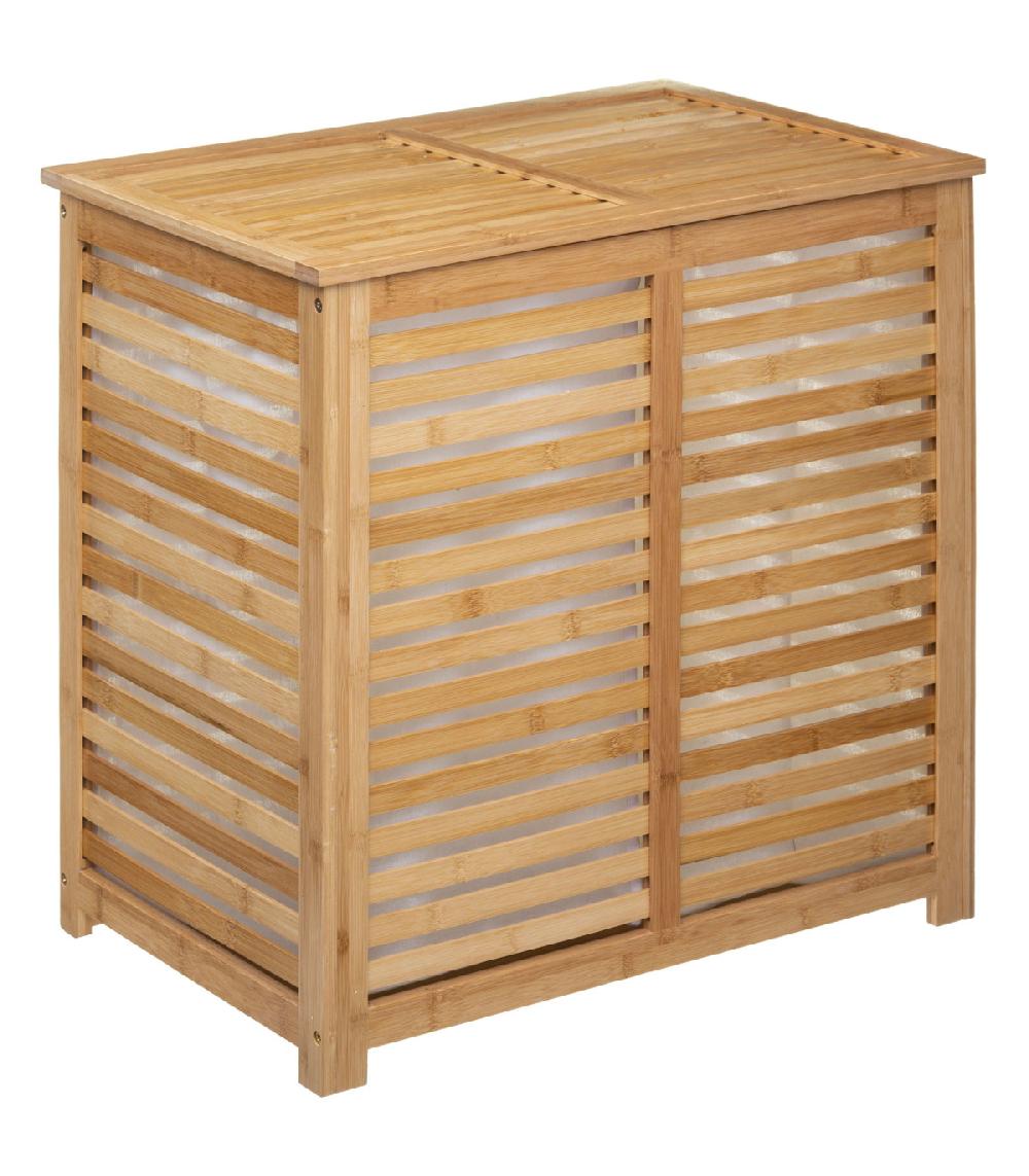 wadiga Panier à linge double en bambou - 58x40x60cm