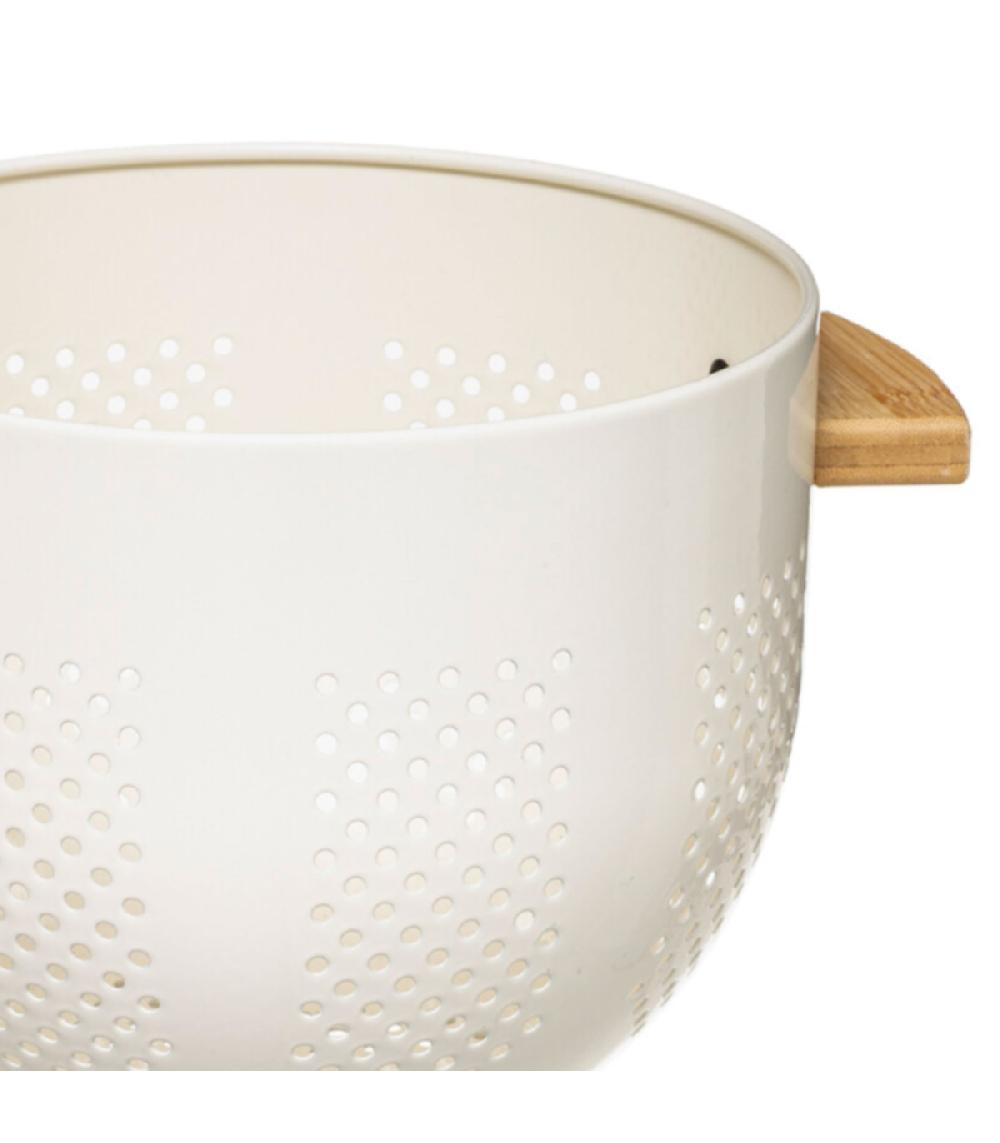 Wadiga Passoire Métal Blanc Et Bois - Diamètre 22cm