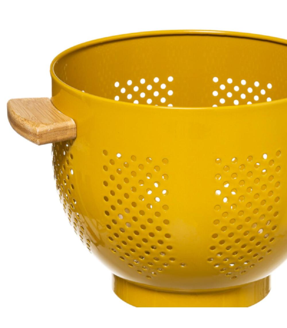 Wadiga Passoire Métal Jaune Et Bois - Diamètre 22cm