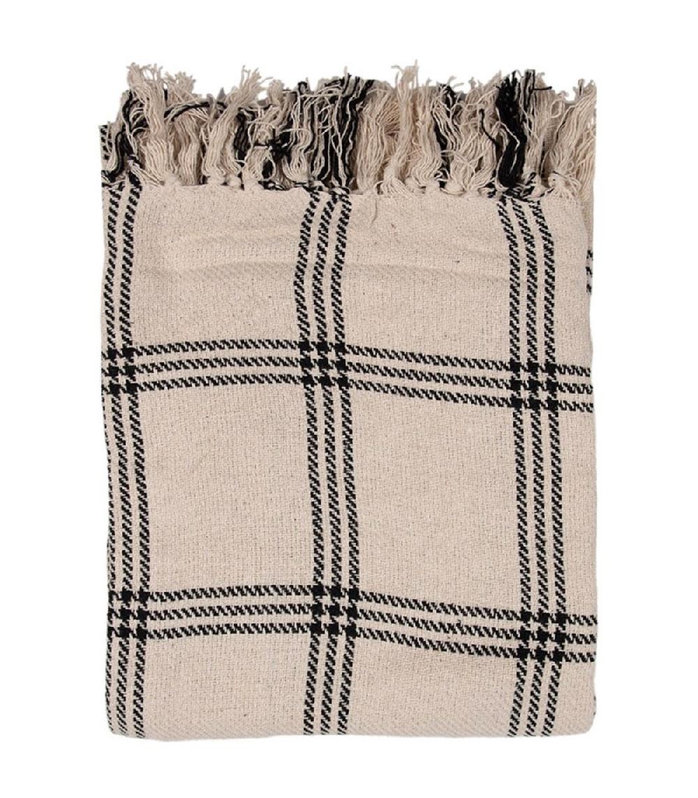 Wadiga Plaid 100% Coton Beige à Rayures 125x150cm