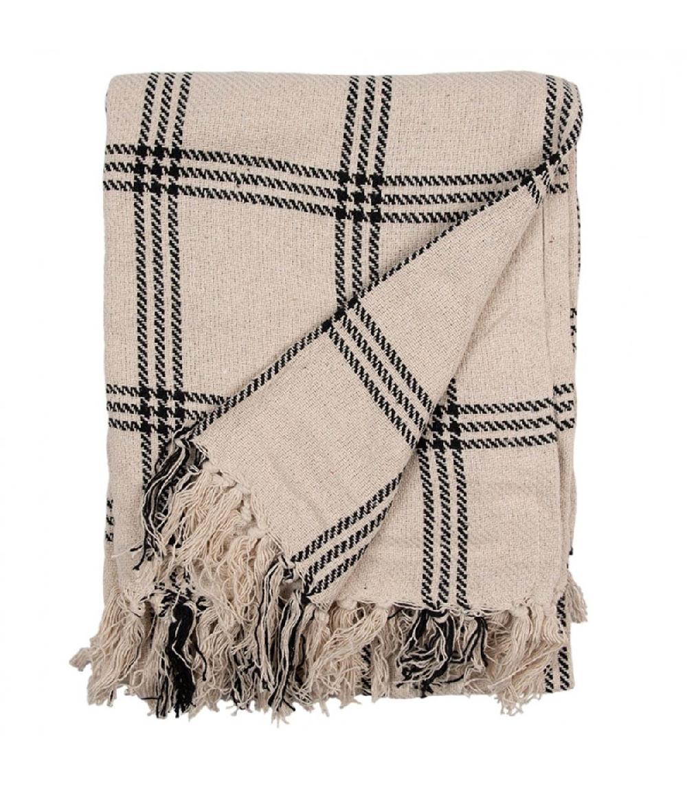 wadiga Plaid 100% coton beige à rayures 125x150cm
