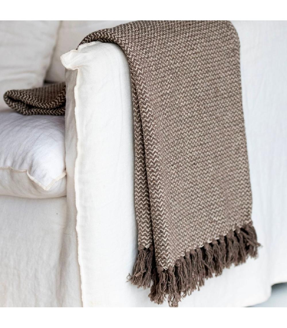 wadiga Plaid 100% Coton Marron à Franges