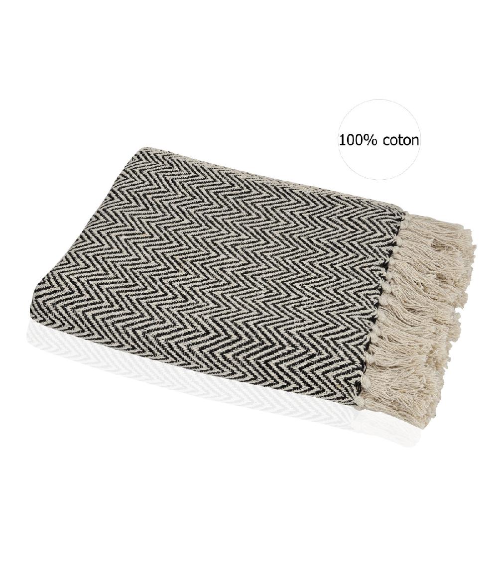 Wadiga Plaid En Coton Noir Et Beige