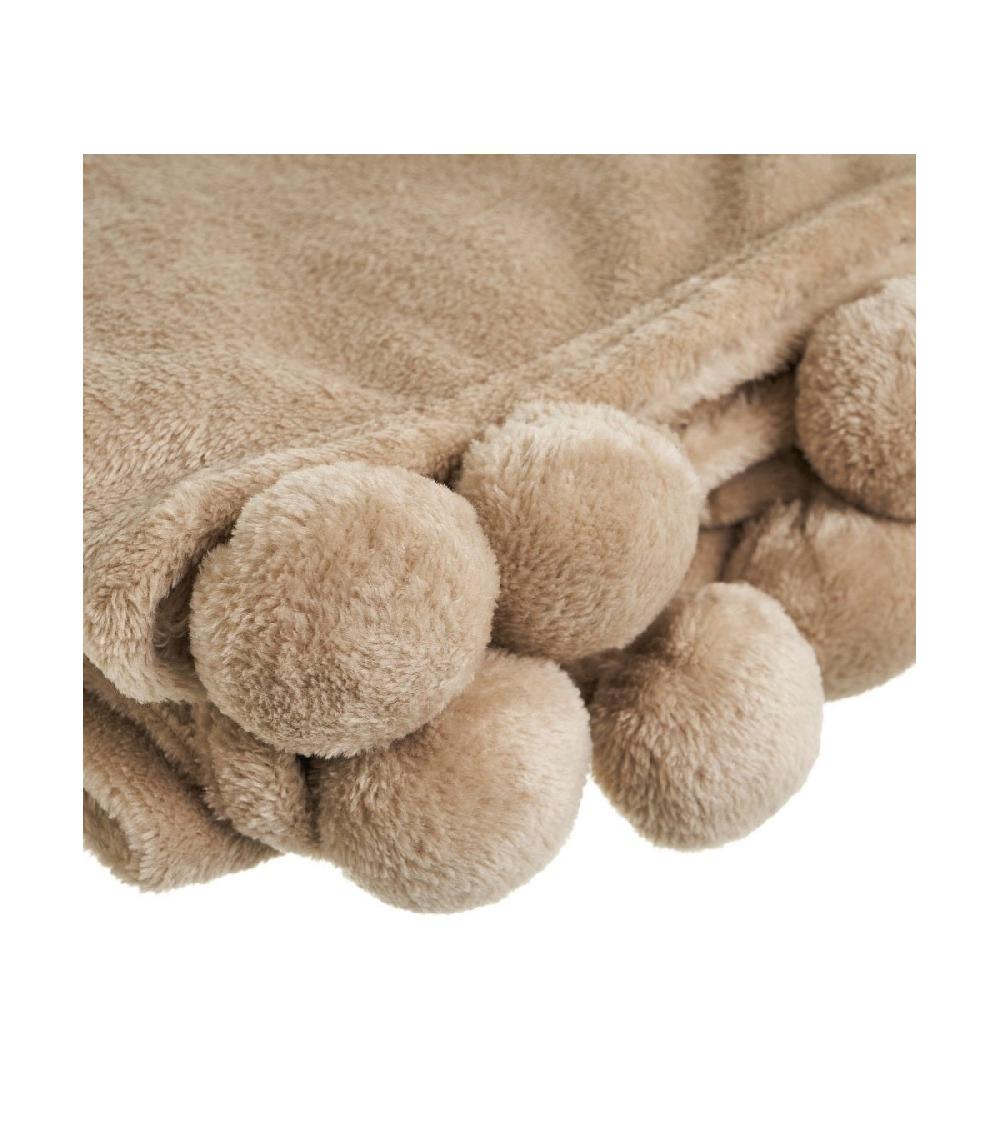 Wadiga Plaid Tout Doux Beige à Pompons - 130x160cm