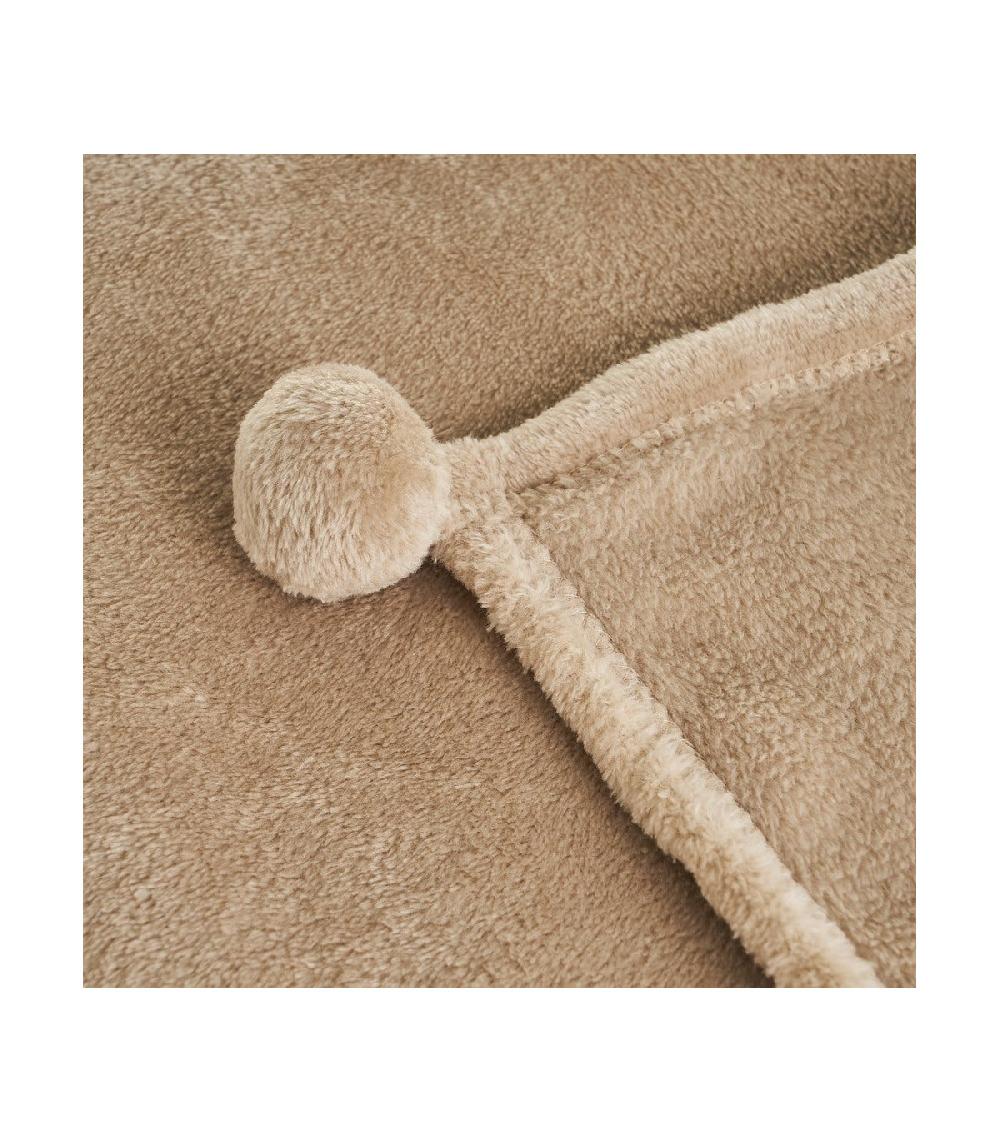 Wadiga Plaid Tout Doux Beige à Pompons - 130x160cm
