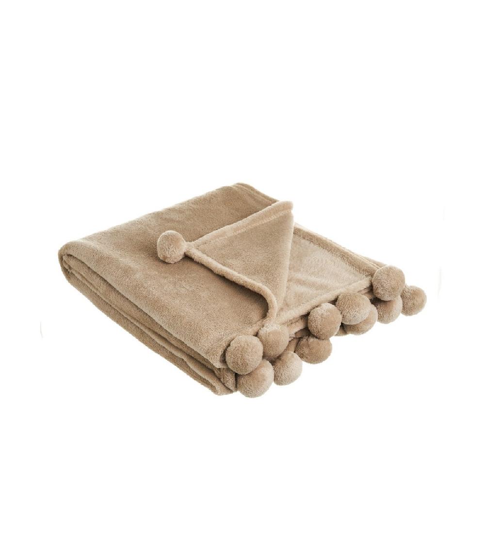 wadiga Plaid tout doux beige à pompons - 130x160cm