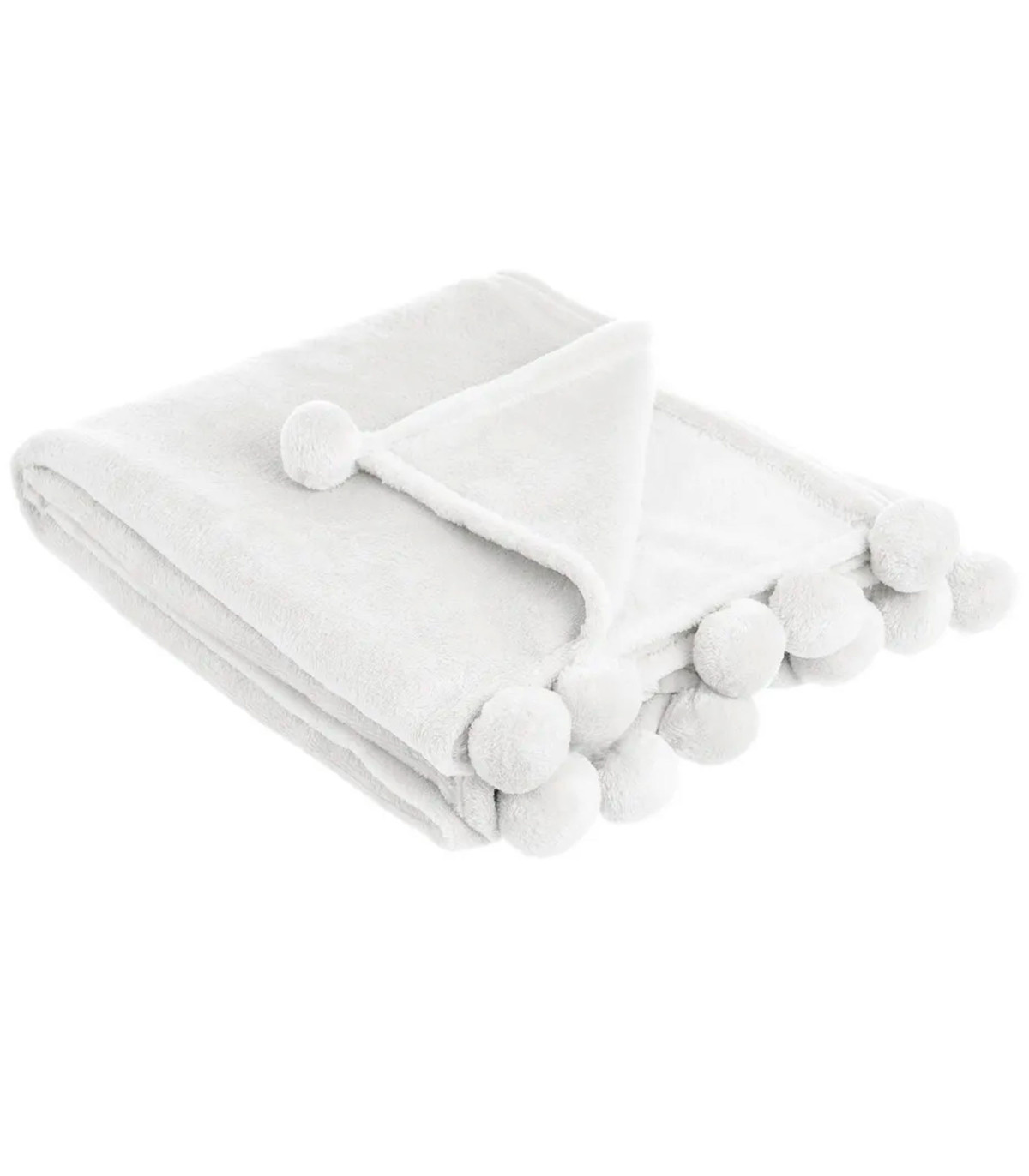 wadiga Plaid tout doux blanc à pompons 130x160cm