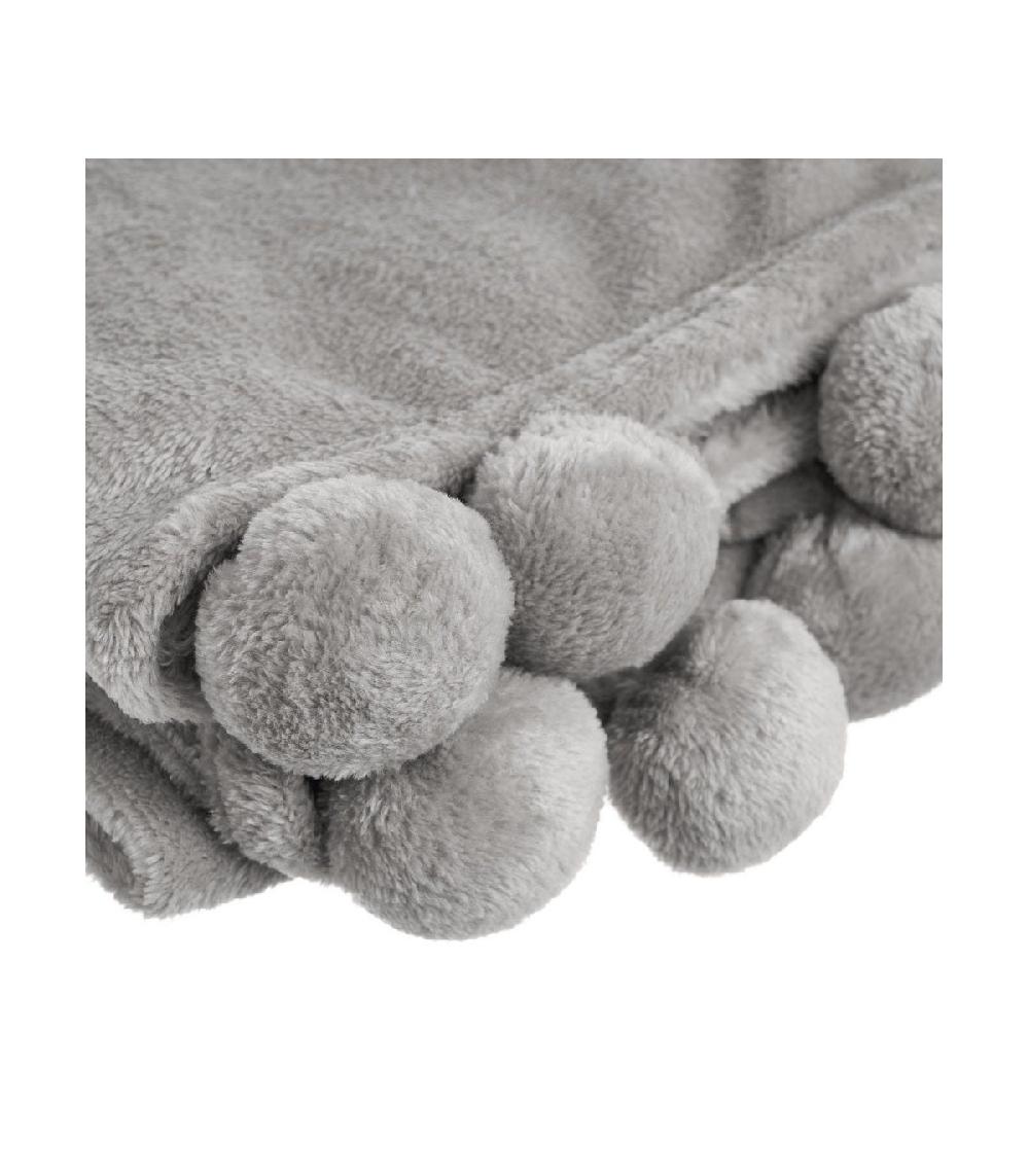 Wadiga Plaid Tout Doux Gris à Pompons - 130x160cm