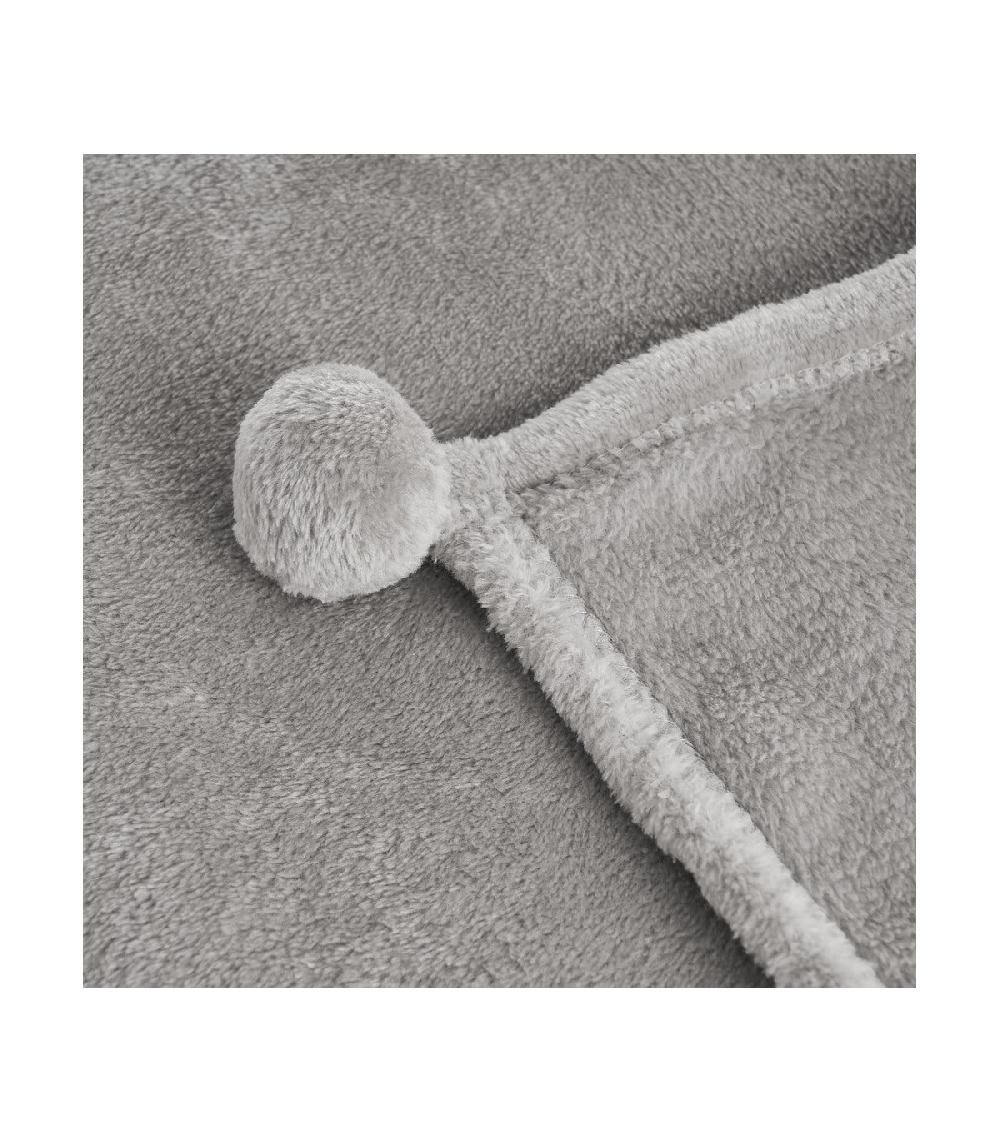 Wadiga Plaid Tout Doux Gris à Pompons - 130x160cm