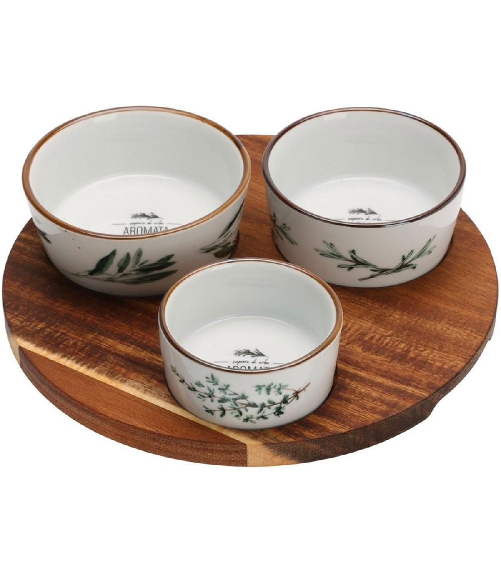 wadiga Plateau apéritif avec 3 bols en porcelaine