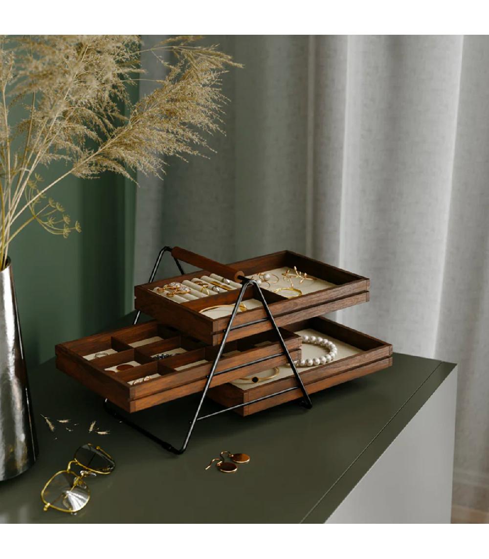 Wadiga Porte Bijoux 3 étages Métal Noir Et Bois