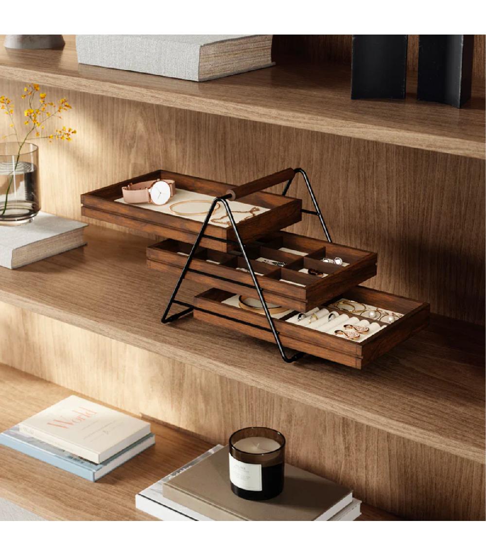 Wadiga Porte Bijoux 3 étages Métal Noir Et Bois