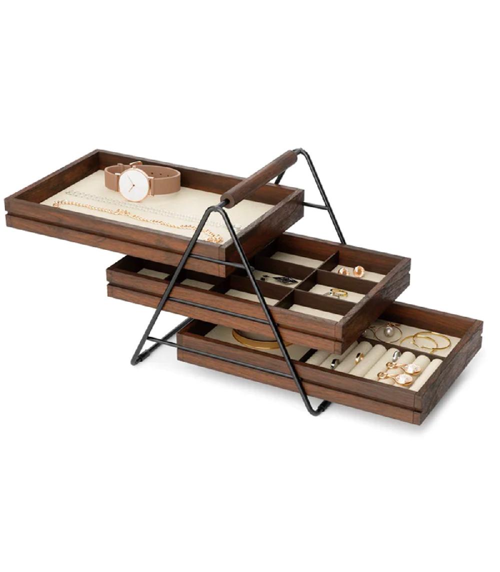 wadiga Porte bijoux 3 étages métal noir et bois