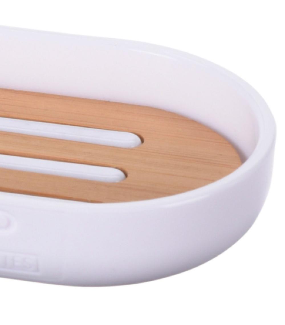 Wadiga Porte Savon Blanc Et Bambou - 12x8cm