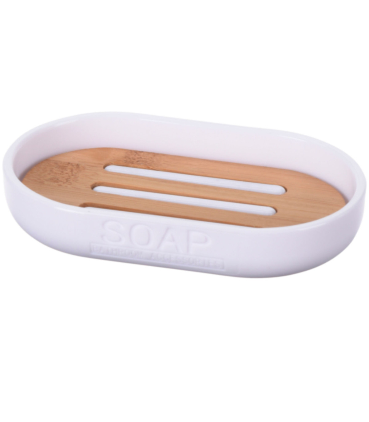 wadiga Porte savon blanc et bambou - 12x8cm
