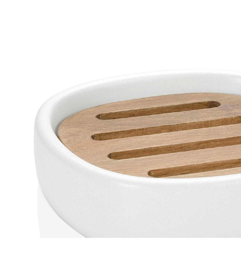Wadiga Porte Savon En Céramique Blanche Et Acacia