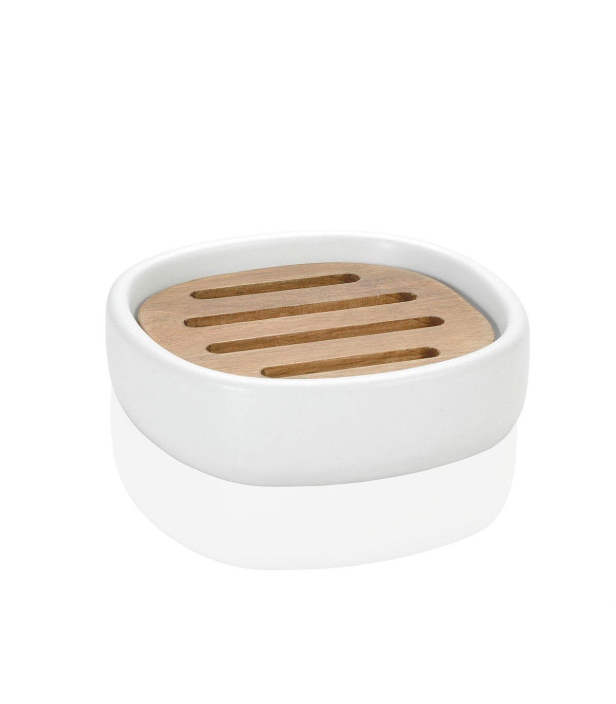 wadiga Porte Savon en Céramique Blanche et Acacia