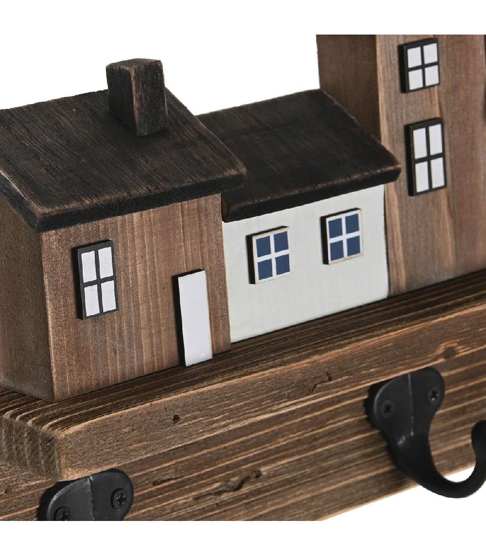 Wadiga Portemanteau Mural Bois Maisons 30x5x17cm